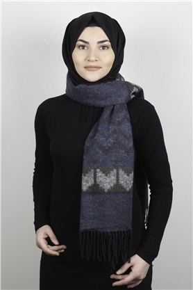 Geniş Omuz Şalı 5220-77 Mavi