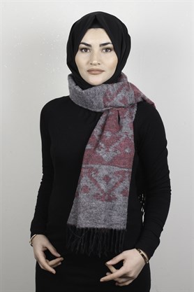Geniş Omuz Şalı 5220-82 Gri-Pembe