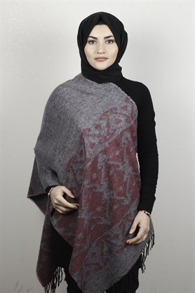 Geniş Omuz Şalı 5220-82 Gri-Pembe