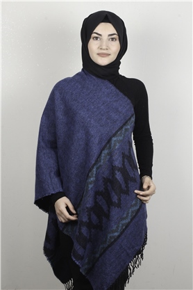 Geniş Omuz Şalı 5220-89 Mavi