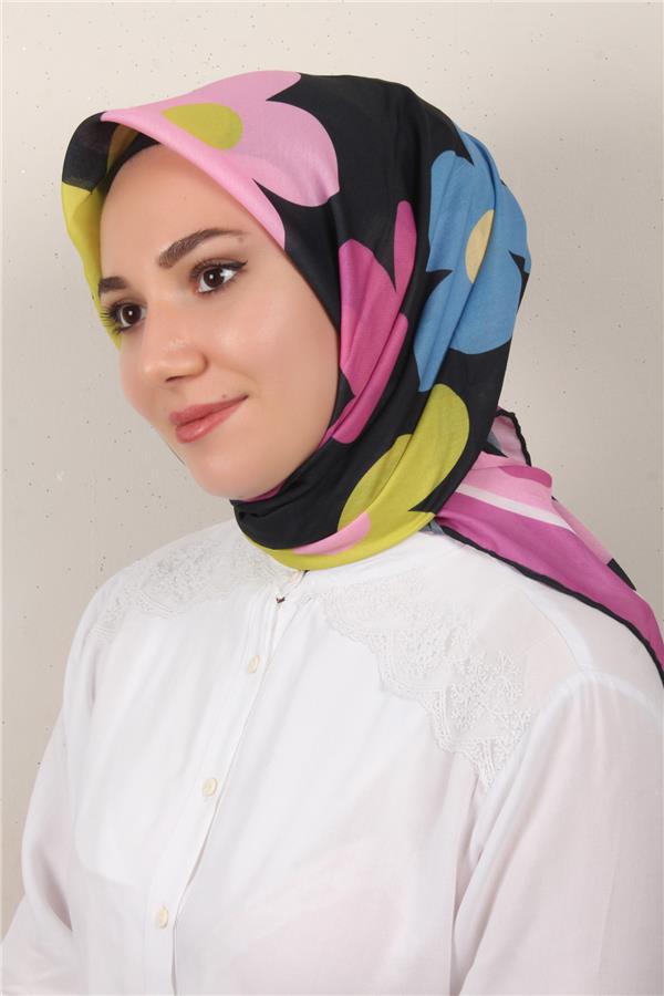 Gloria Eşarp 3086-6 Siyah-Pembe