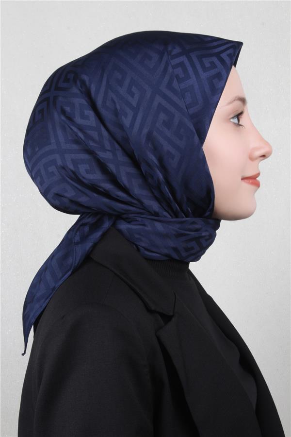 Golden Jakar Eşarp Grift Desen 4118-7 Lacivert
