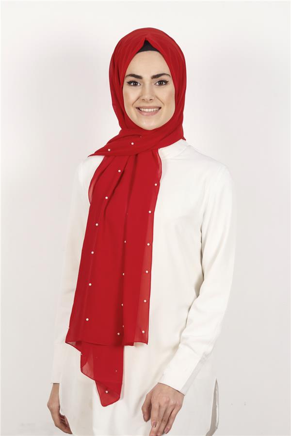 İncili Krep Şal 2810-13 Kırmızı