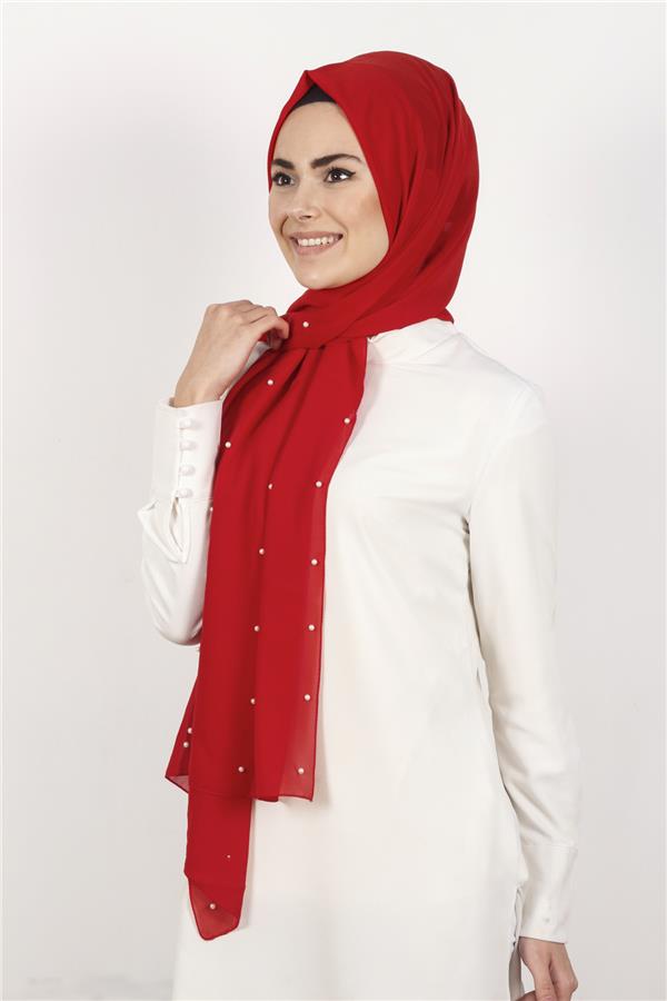 İncili Krep Şal 2810-13 Kırmızı