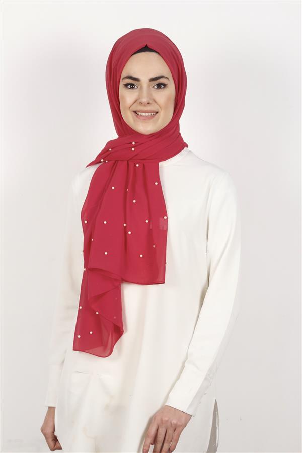 İncili Krep Şal 2810-16 Nar Çiçeği