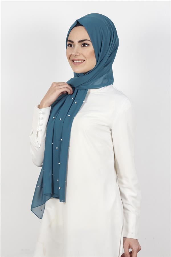 İncili Krep Şal 2810-19 Petrol Mavisi