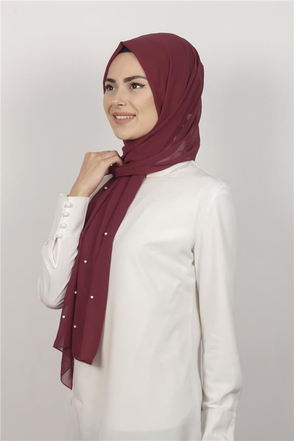 İncili Krep Şal 2810-6 Bordo