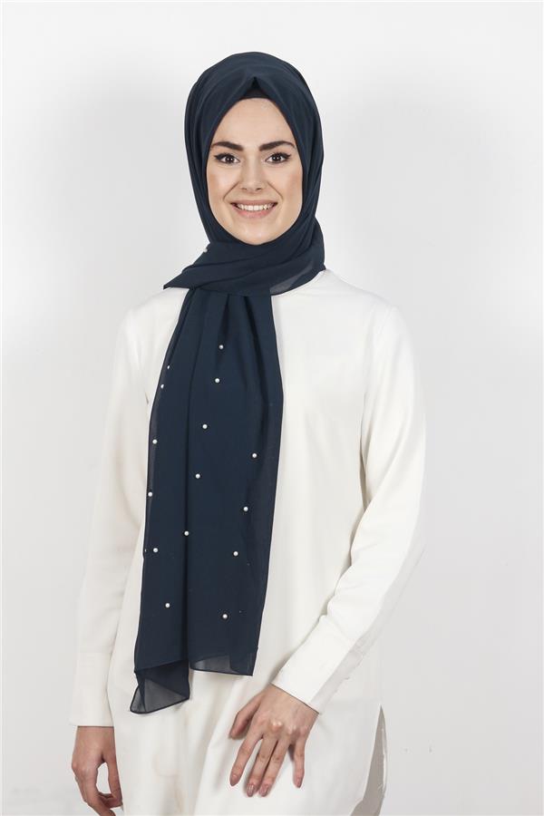 İncili Krep Şal 2810-8 Lacivert