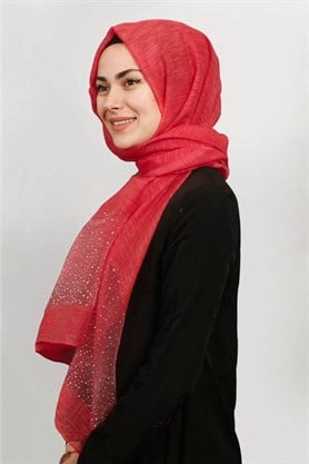 İpekli Taşlı Tül Şal 1067-27 Nar Çiçeği