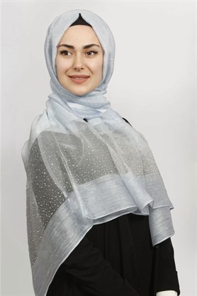 İpekli Taşlı Tül Şal 1067-28 Bebe Mavisi