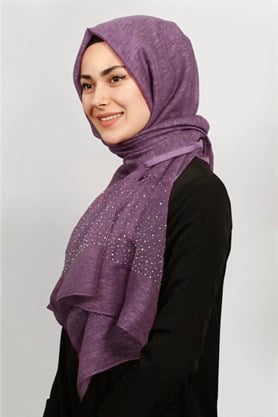 İpekli Taşlı Tül Şal 1067-29 Mürdüm