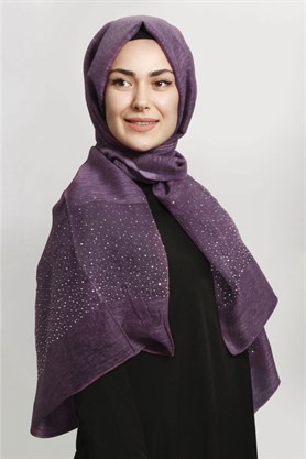 İpekli Taşlı Tül Şal 1067-29 Mürdüm