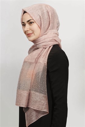 İpekli Taşlı Tül Şal 1067-30 Pudra