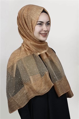 İpekli Taşlı Tül Şal 1067-38 Bal Köpüğü