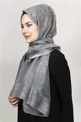 İpekli Taşlı Tül Şal 1067-41 Füme