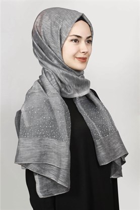 İpekli Taşlı Tül Şal 1067-41 Füme