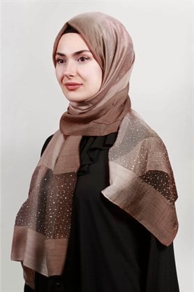 İpekli Taşlı Tül Şal 1067-45 Dore