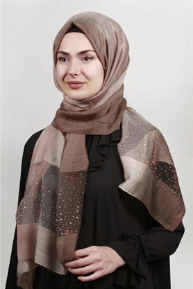 İpekli Taşlı Tül Şal 1067-45 Dore