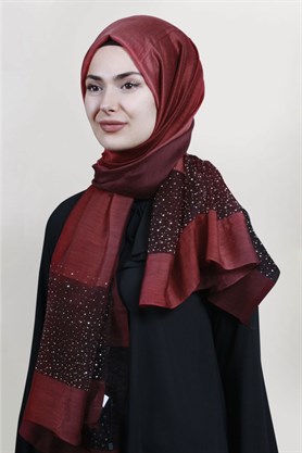 İpekli Taşlı Tül Şal 1067-47 Bordo