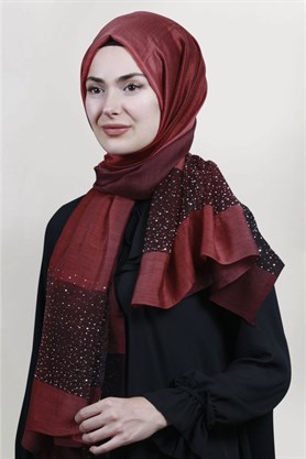 İpekli Taşlı Tül Şal 1067-47 Bordo