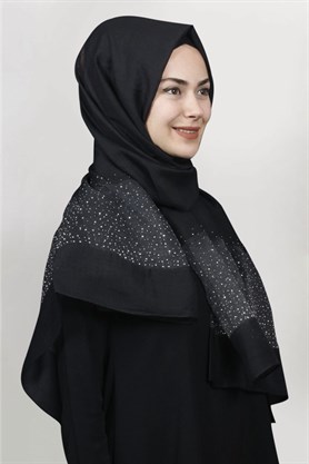 İpekli Taşlı Tül Şal 1069-37 Siyah