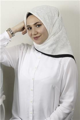 İpeksi Monogram Eşarp 8086-18 Beyaz