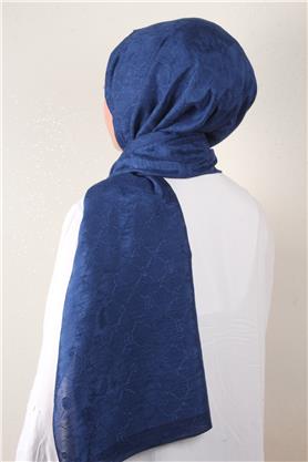 İpeksi Monogram Şal 2753-1 Gece Mavisi