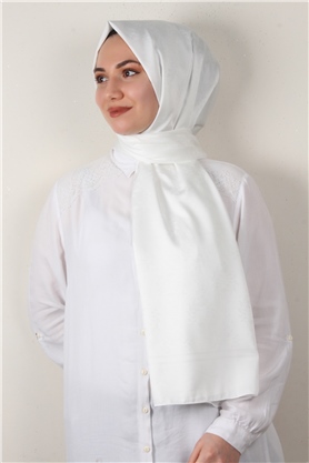 Jakarlı İpeksi Şal 8085-3 Beyaz