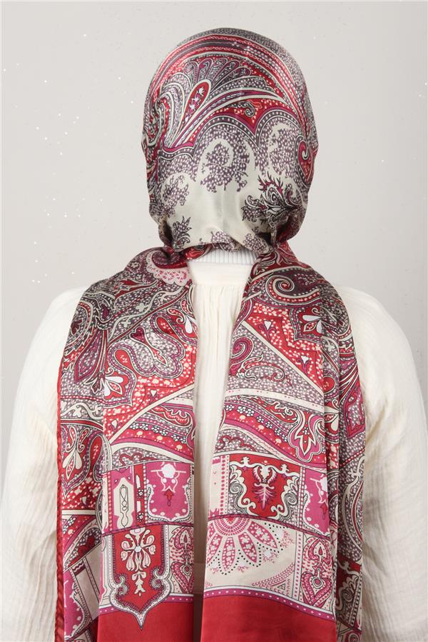 Linda Etnik Desen Şal 1717-1 Kırmızı 