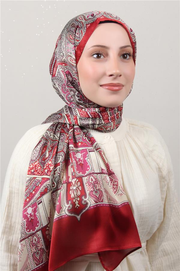 Linda Etnik Desen Şal 1717-1 Kırmızı 