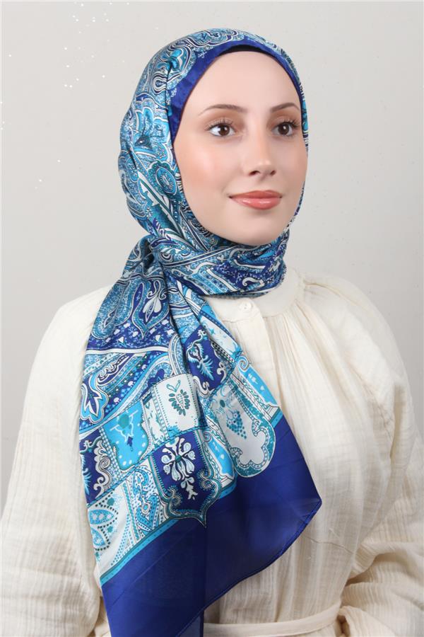 Linda Etnik Desen Şal 1717-12 Saks Mavisi 