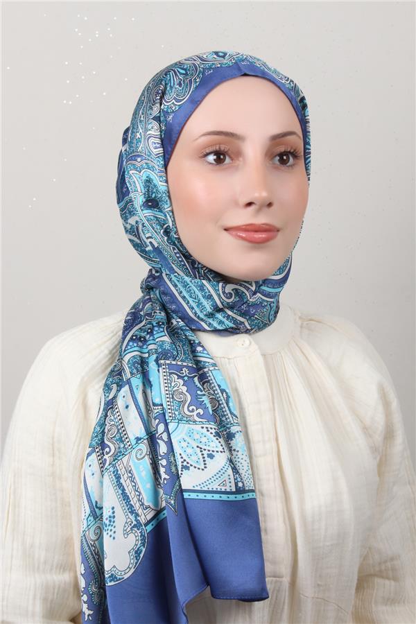 Linda Etnik Desen Şal 1717-17 İndigo 