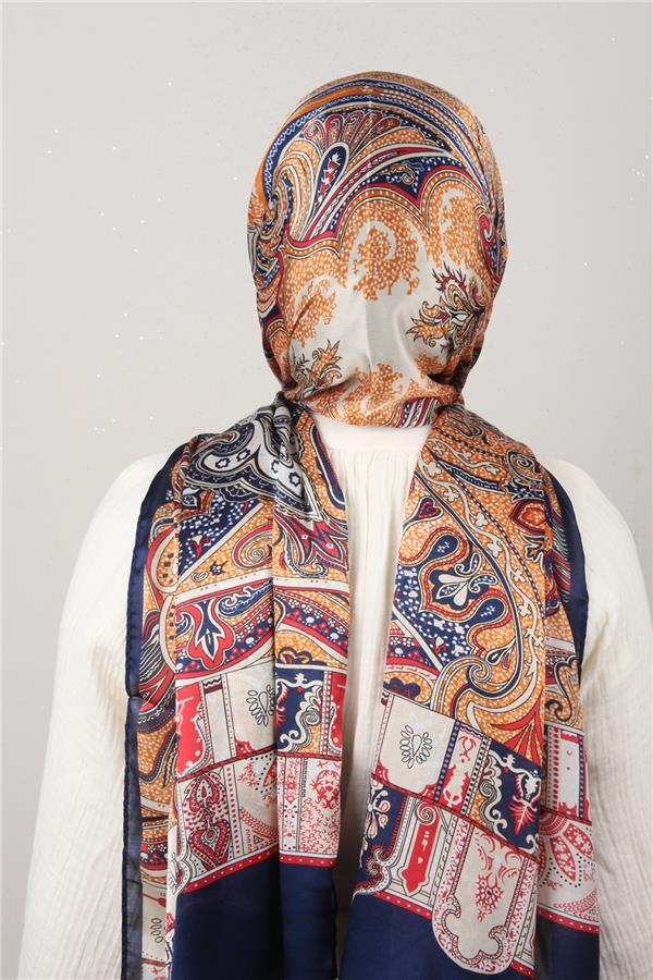 Linda Etnik Desen Şal 1717-2 Lacivert 