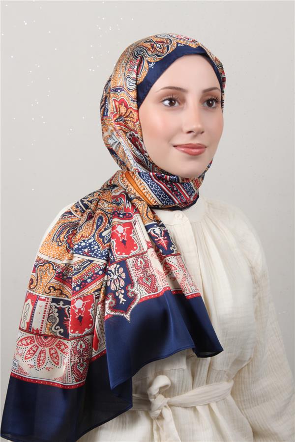 Linda Etnik Desen Şal 1717-2 Lacivert 