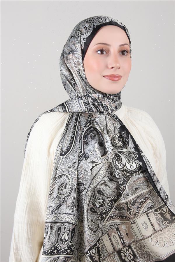 Linda Etnik Desen Şal 1717-3 Siyah-Bej 
