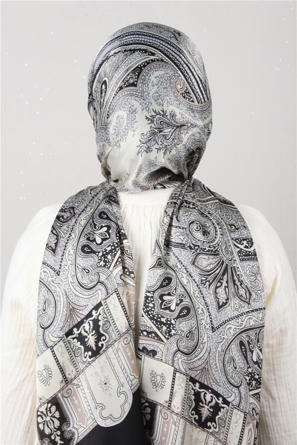 Linda Etnik Desen Şal 1717-3 Siyah-Bej 