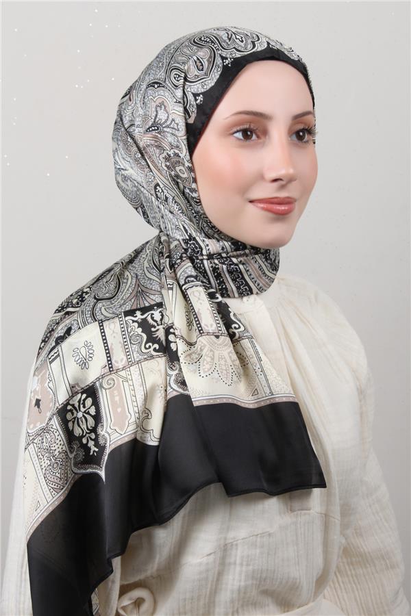 Linda Etnik Desen Şal 1717-3 Siyah-Bej 
