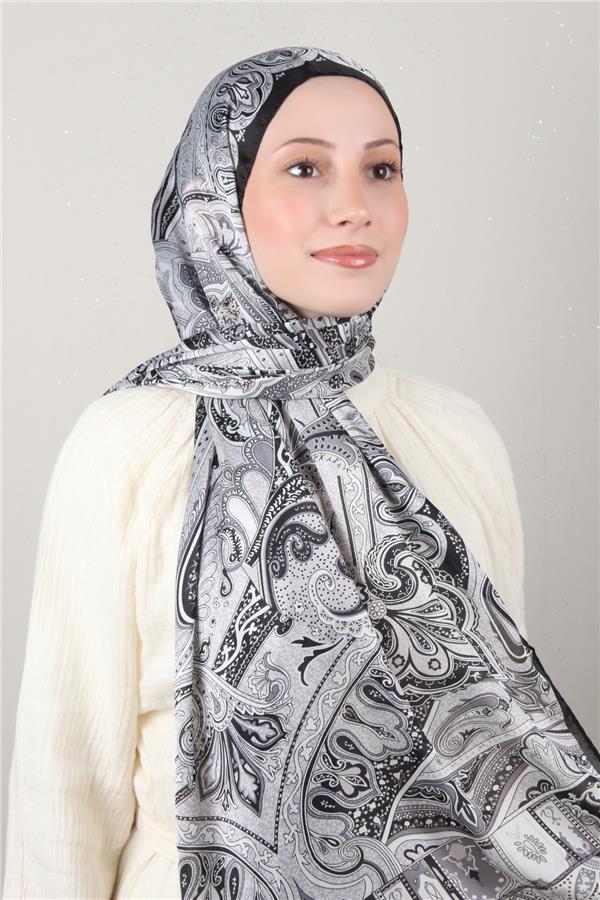 Linda Etnik Desen Şal 1717-4 Siyah-Gri 