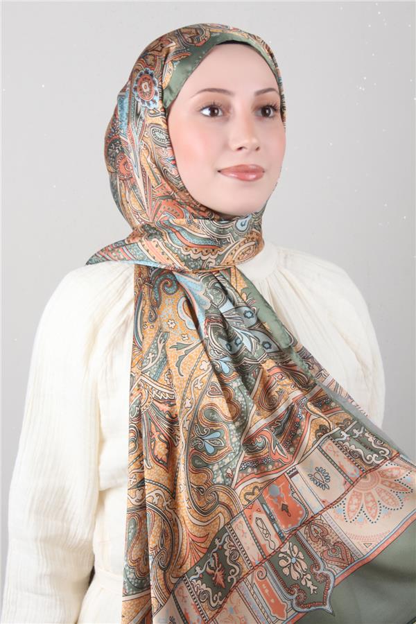 Linda Etnik Desen Şal 1717-5 Yeşil-Somon 