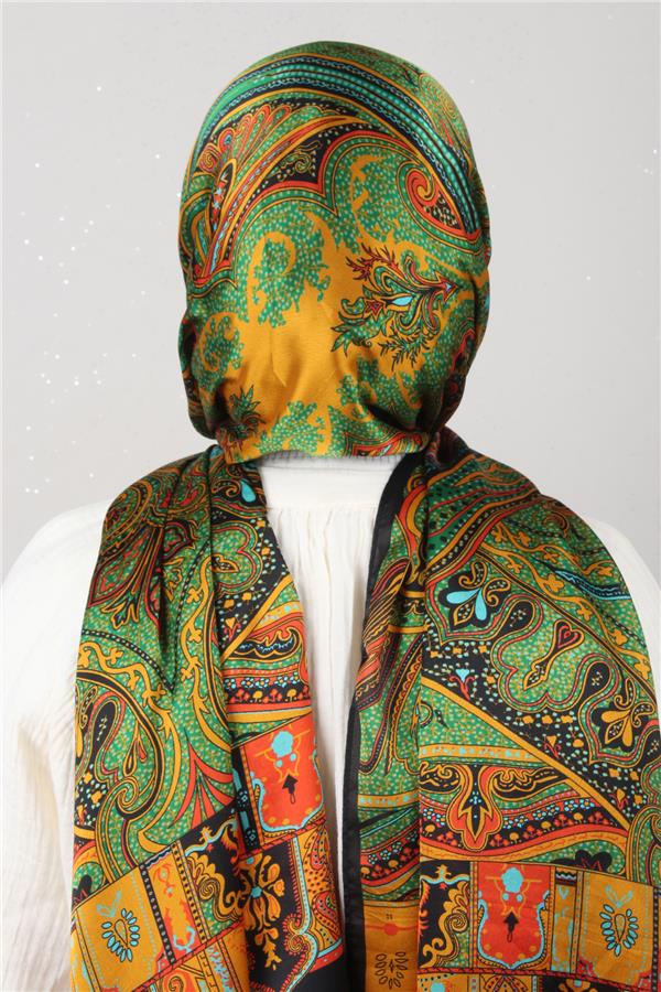 Linda Etnik Desen Şal 1717-7 Siyah-Turuncu 