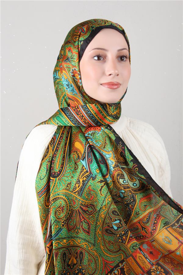 Linda Etnik Desen Şal 1717-7 Siyah-Turuncu 