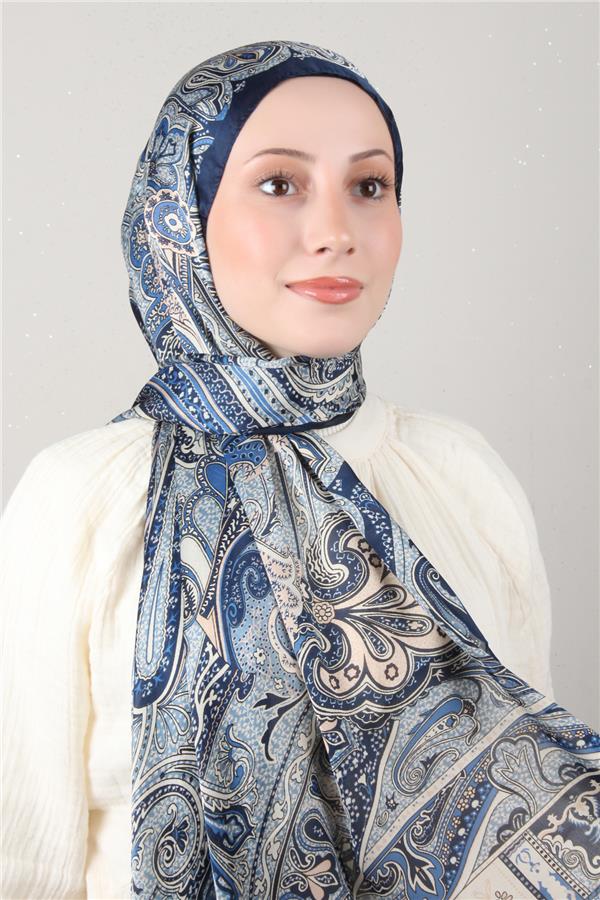 Linda Etnik Desen Şal 1717-9 Lacivert- Bej 