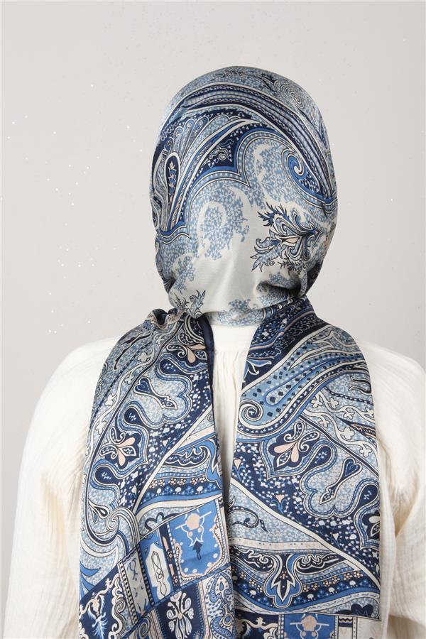 Linda Etnik Desen Şal 1717-9 Lacivert- Bej 