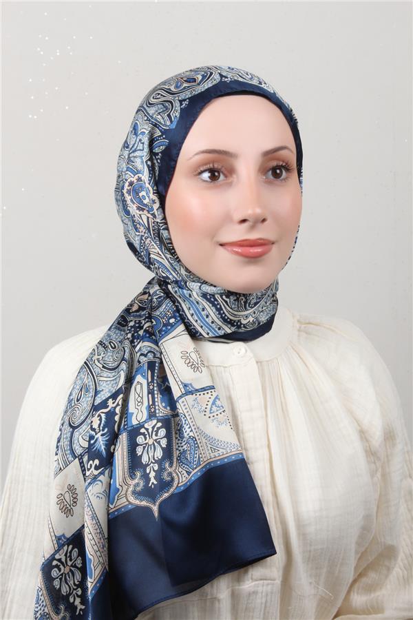 Linda Etnik Desen Şal 1717-9 Lacivert- Bej 