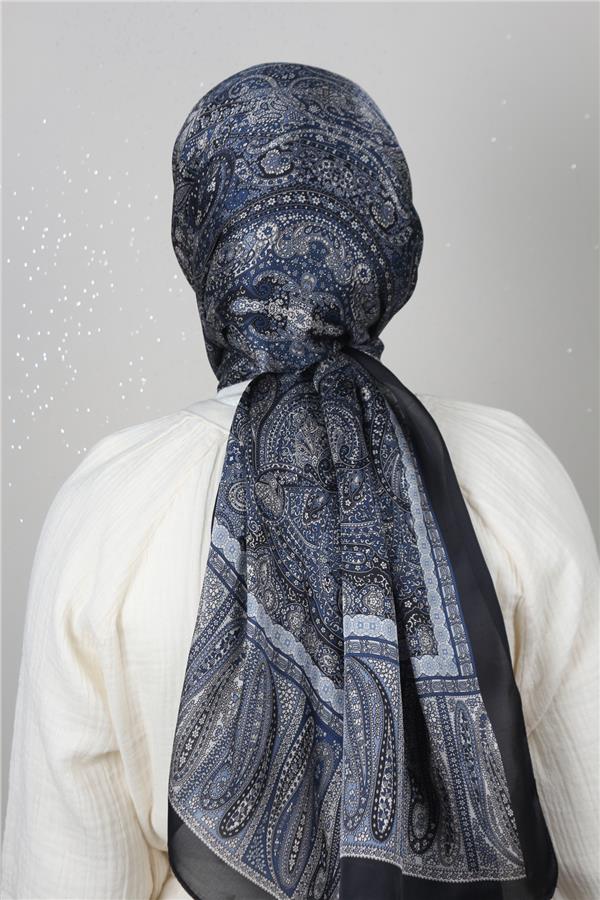 Linda Etnik Desen Şal 1718-1 Lacivert