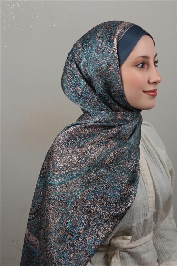 Linda Etnik Desen Şal 1718-12 Mavi 