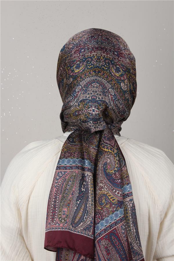 Linda Etnik Desen Şal 1718-18 Koyu Bordo 