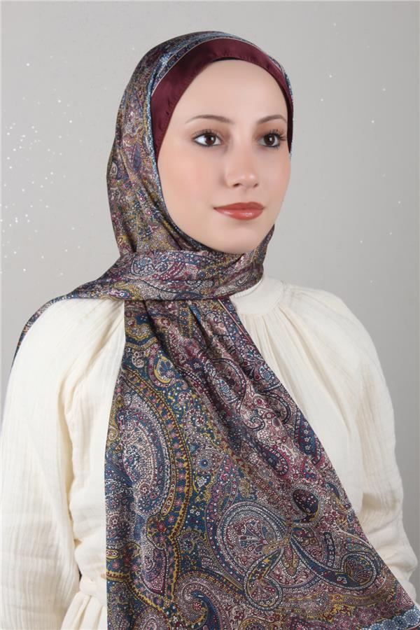 Linda Etnik Desen Şal 1718-18 Koyu Bordo 