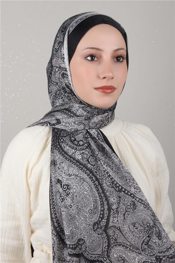 Linda Etnik Desen Şal 1718-19 Siyah Gri 