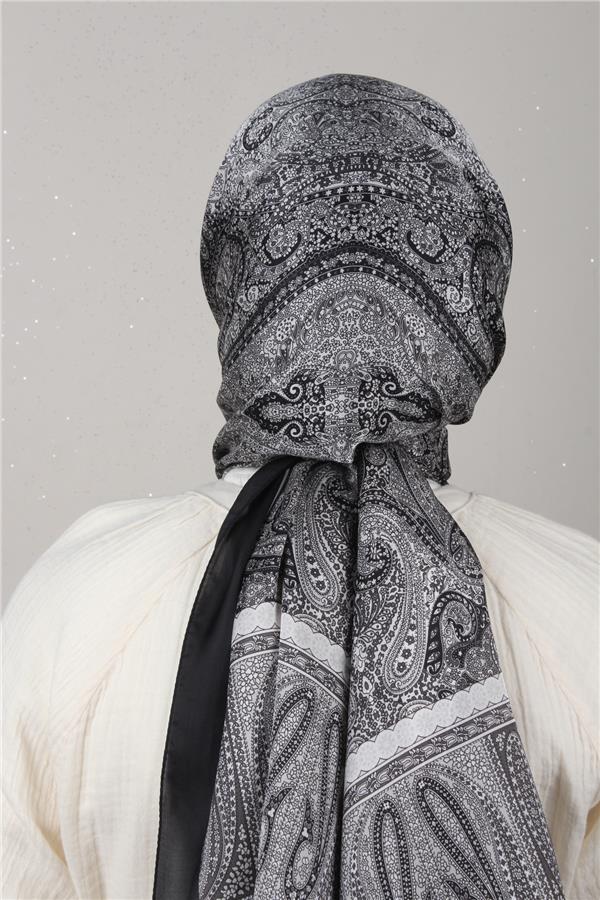 Linda Etnik Desen Şal 1718-19 Siyah Gri 